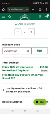 DOGDAY20 coupon verification screenshot