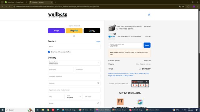 Wellbots checkout page showing Wellbots discount code box | Screenshot taken by SimplyCodes community member on Sep 6, 2025