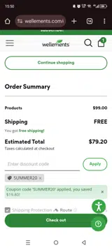 SUMMER20 coupon verification screenshot