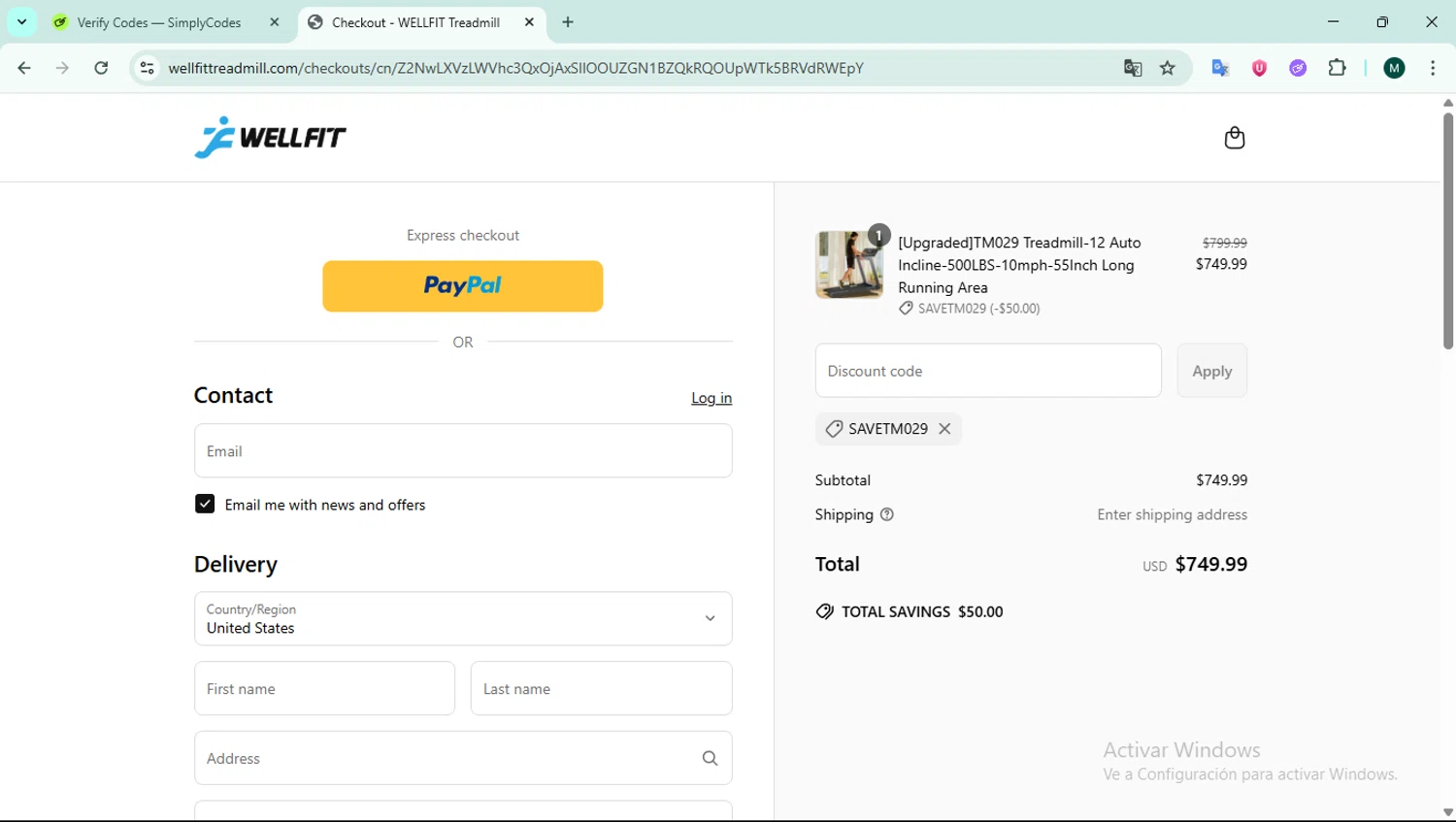 Wellfit discount code screenshot showing code SAVETM029 applied at Wellfit checkout page. Uploaded by SimplyCodes community member ScanCurator288 on Jun 26, 2025