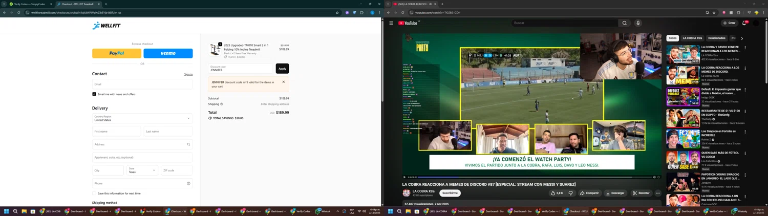 Wellfit discount code screenshot showing code JENNIFER applied at Wellfit checkout page. Uploaded by SimplyCodes community member BargainGuardian280 on Nov 2, 2025