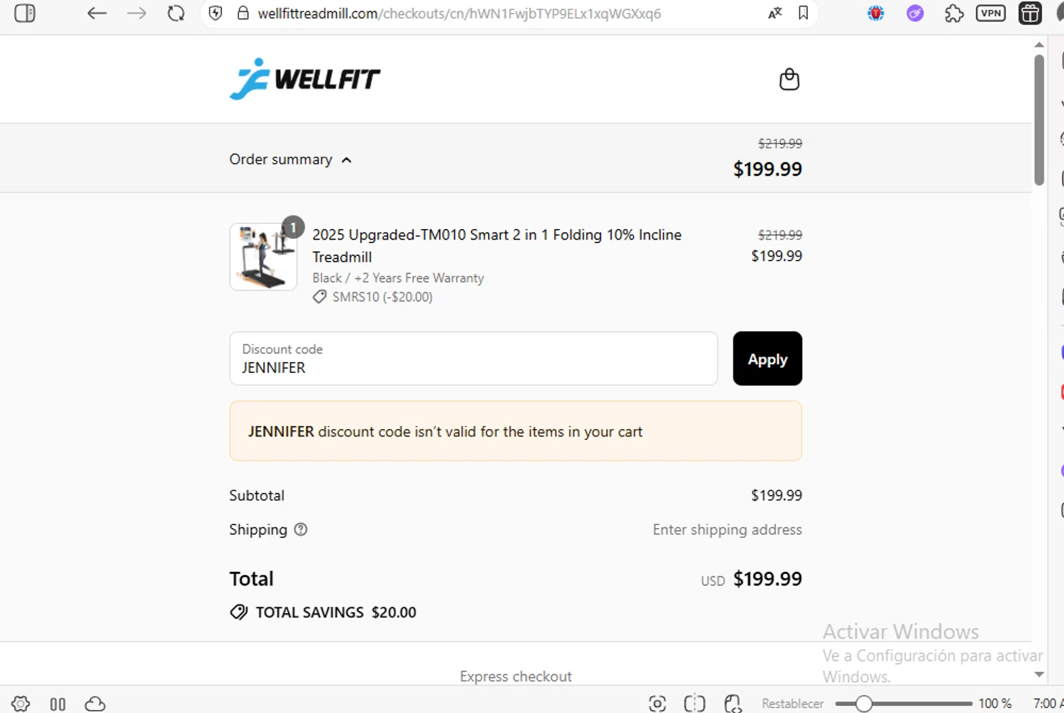 Wellfit discount code screenshot showing code JENNIFER applied at Wellfit checkout page. Uploaded by SimplyCodes community member luissilva2 on Jul 31, 2025