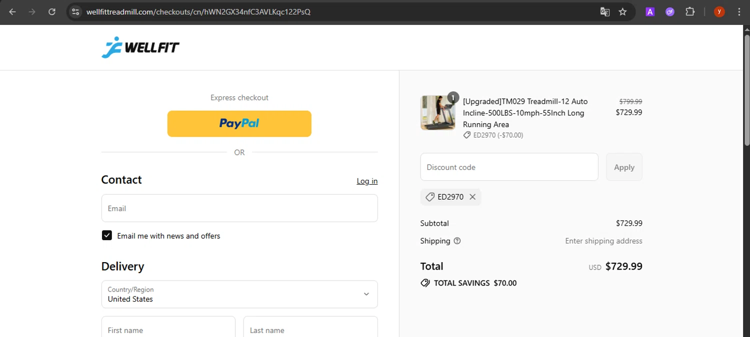Wellfit discount code screenshot showing code ED2970 applied at Wellfit checkout page. Uploaded by SimplyCodes community member CrownTiger7501 on Aug 27, 2025