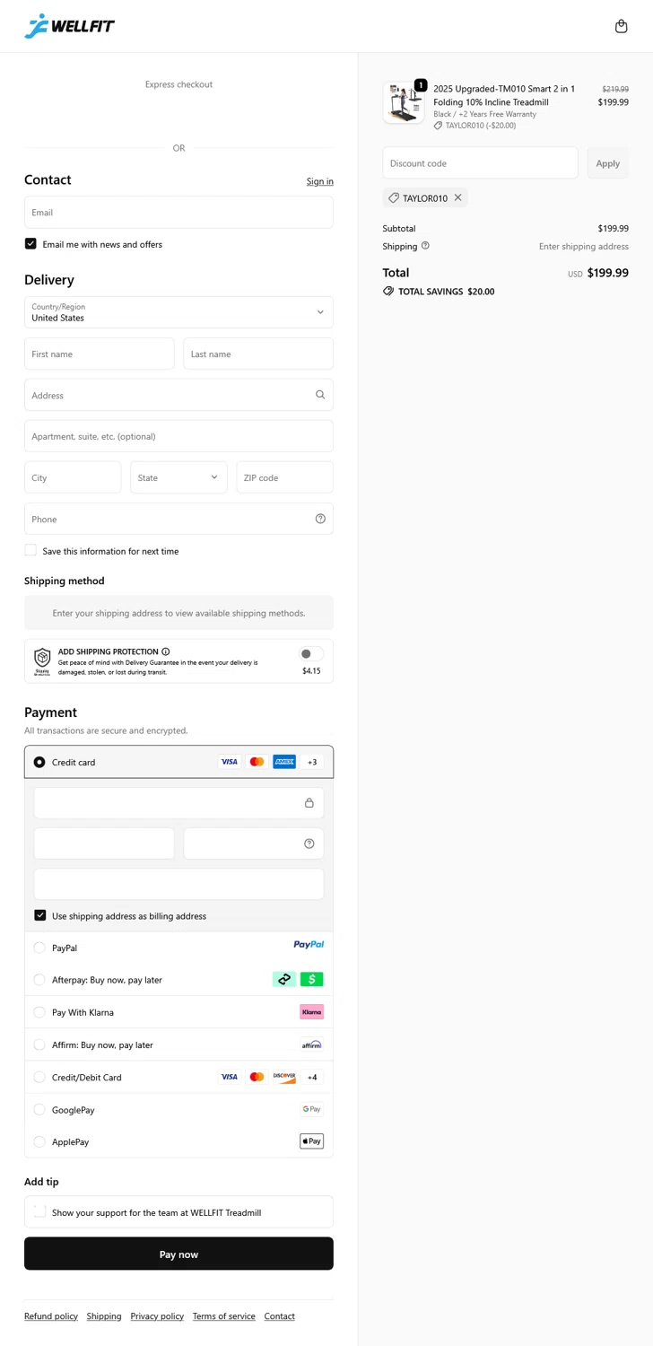Wellfit discount code screenshot showing code TAYLOR010 applied at Wellfit checkout page. Uploaded by SimplyCodes community member WladimirV on Oct 3, 2025