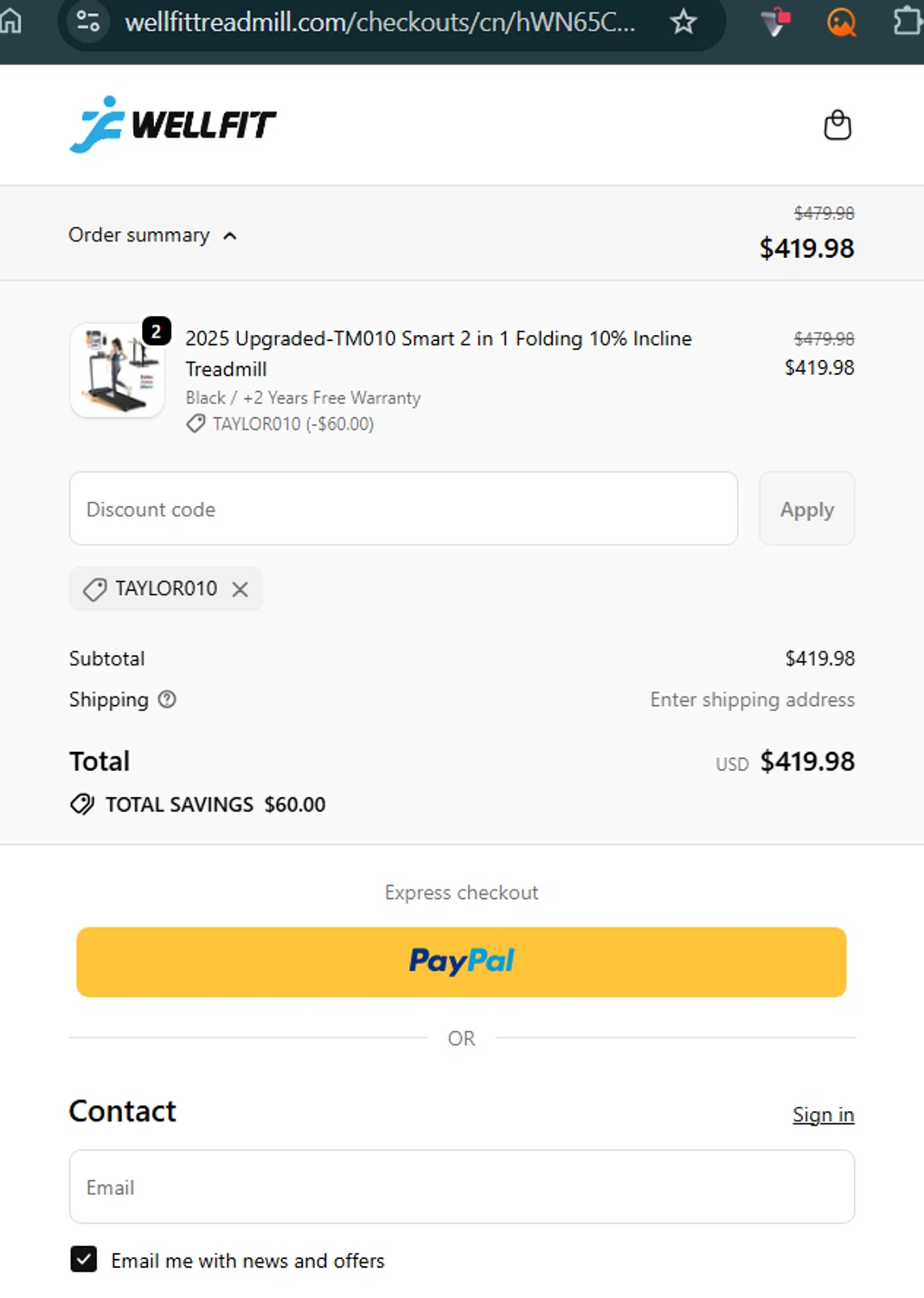 Wellfit discount code screenshot showing code TAYLOR010 applied at Wellfit checkout page. Uploaded by SimplyCodes community member zhandrak on Dec 5, 2025