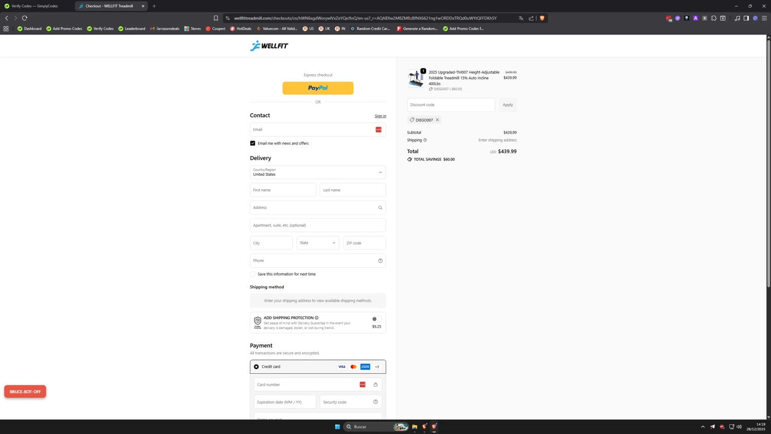 Wellfit checkout page showing Wellfit discount code box | Screenshot taken by SimplyCodes community member on Dec 28, 2025