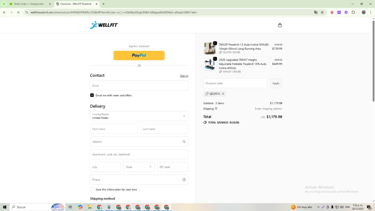 Wellfit discount code screenshot showing code QD2970 applied at Wellfit checkout page. Uploaded by SimplyCodes community member David_Garcia on Dec 28, 2025