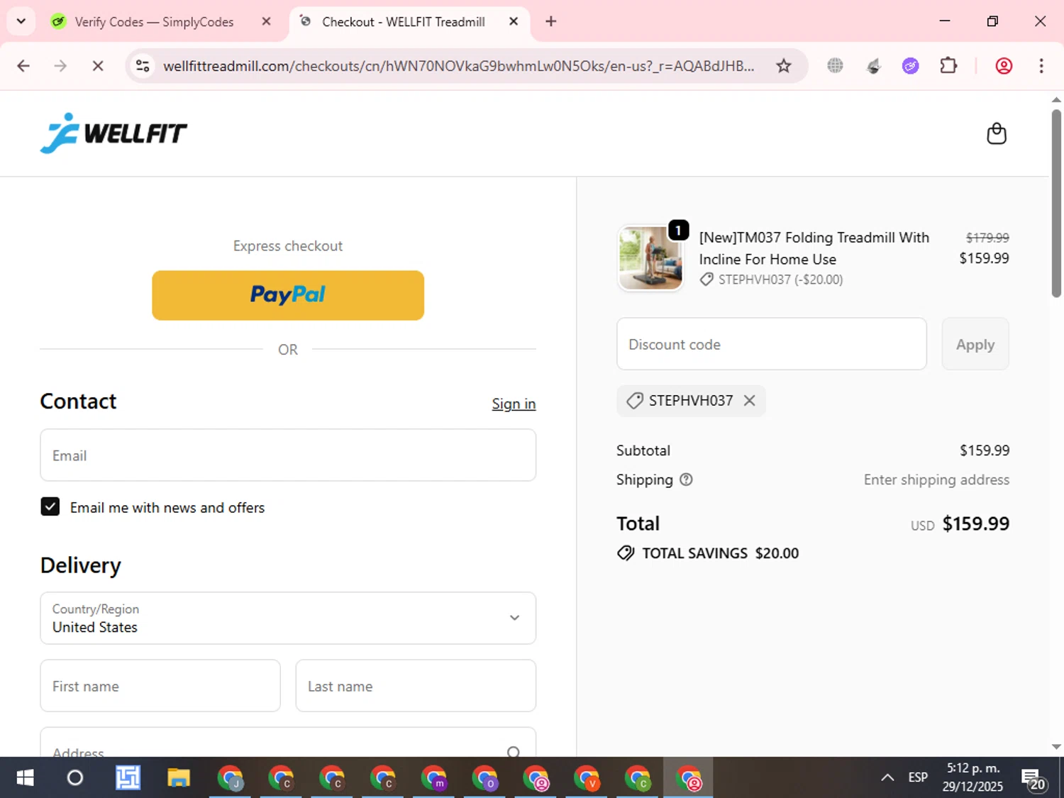 Wellfit checkout page showing Wellfit discount code box | Screenshot taken by SimplyCodes community member on Dec 29, 2025
