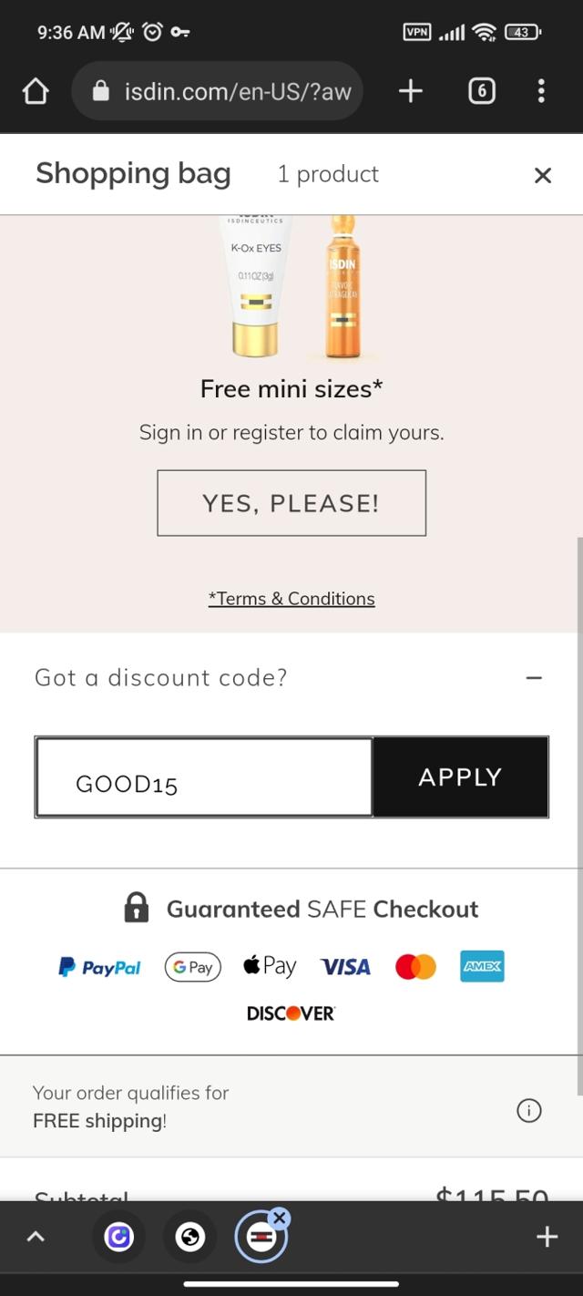 Well+Good checkout page showing Well+Good promo code box | Screenshot taken by SimplyCodes community member on Nov 18, 2022