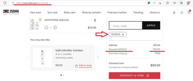Well+Good checkout page showing Well+Good promo code box | Screenshot taken by SimplyCodes community member on Mar 14, 2023