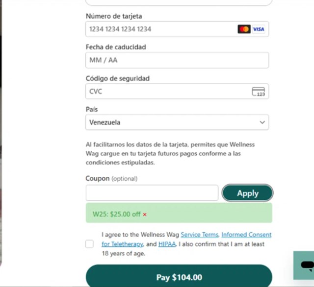 Wellness Wag checkout page showing Wellness Wag coupon code box | Screenshot taken by SimplyCodes community member on Aug 26, 2025
