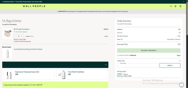 Well People checkout page showing Well People promo code box | Screenshot taken by SimplyCodes community member on Jun 20, 2025