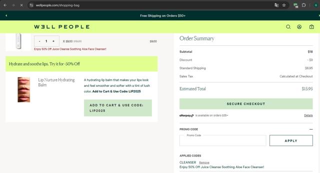 Well People checkout page showing Well People promo code box | Screenshot taken by SimplyCodes community member on Jun 24, 2025