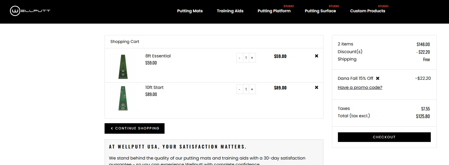 Wellputt promo code screenshot showing code AFF15_DANA applied at Wellputt checkout page. Uploaded by SimplyCodes community member fettywap on Dec 15, 2025