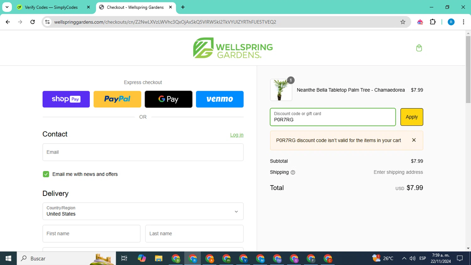 where to use Wellspring Gardens promo code box