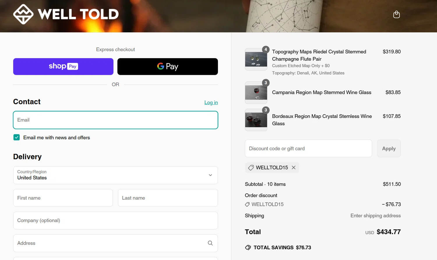 Well Told discount code screenshot showing code WELLTOLD15 applied at Well Told checkout page. Uploaded by SimplyCodes community member SavvyNavigator5168 on May 3, 2025