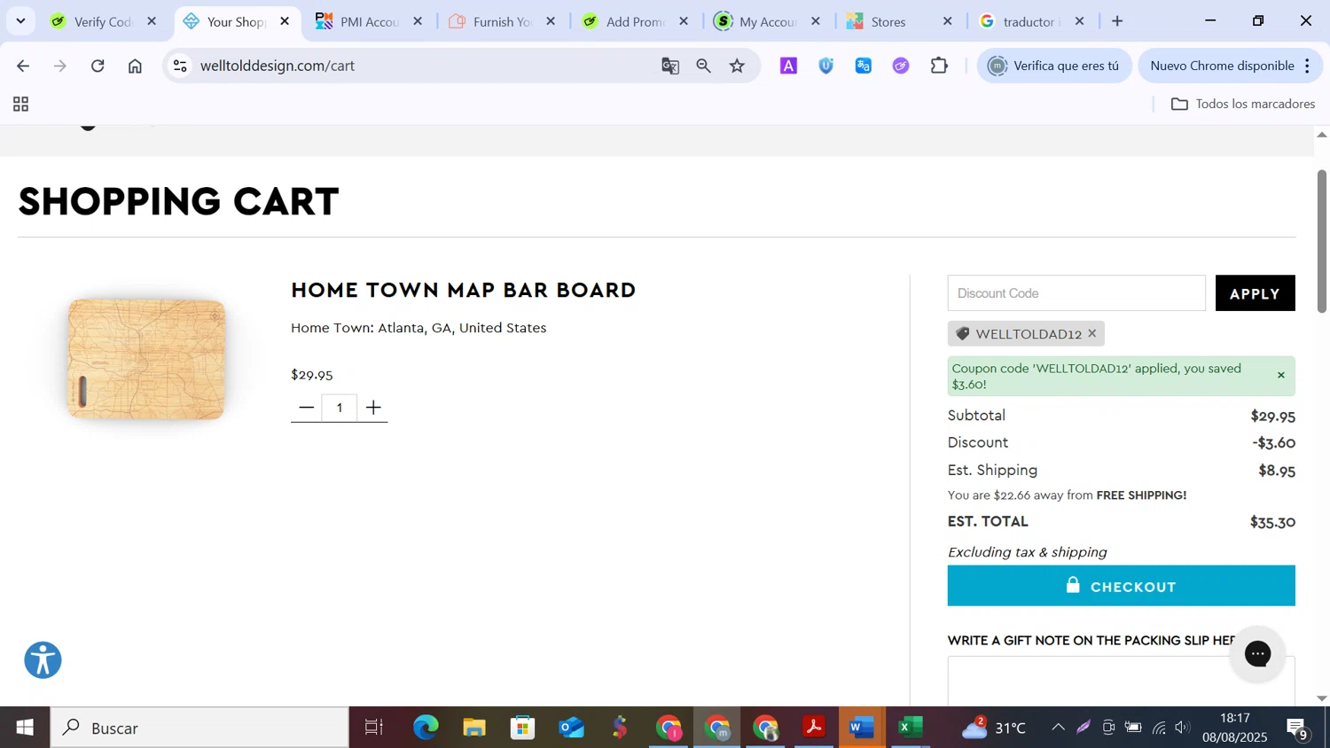 Well Told discount code screenshot showing code WELLTOLDAD12 applied at Well Told checkout page. Uploaded by SimplyCodes community member MANUELURBINA on Aug 8, 2025