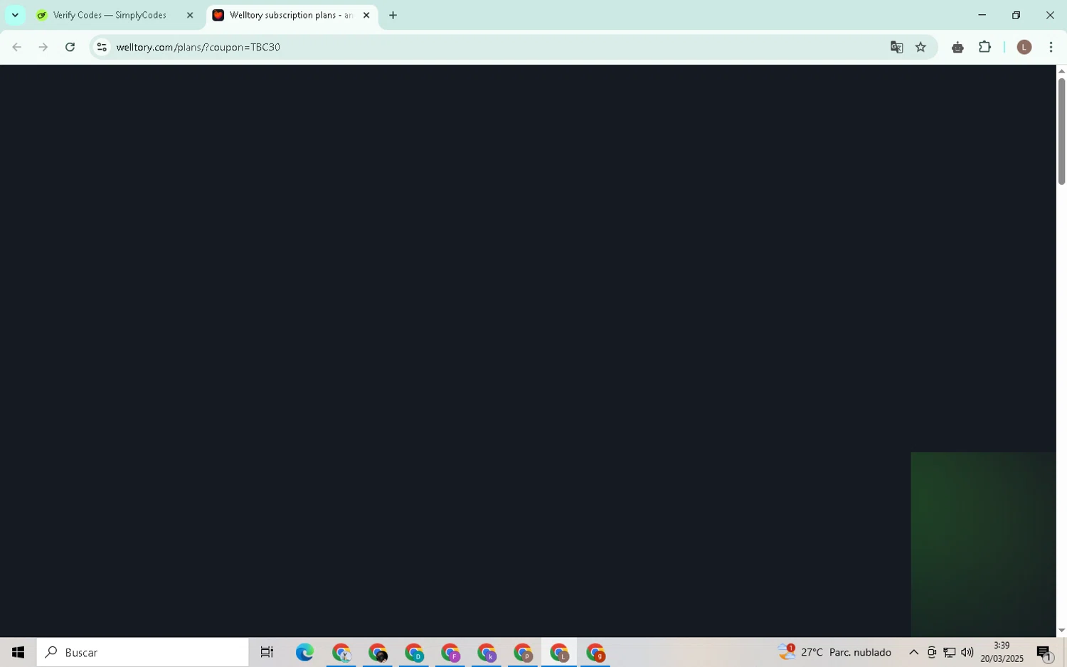 Welltory promo code screenshot showing code TBC30 applied at Welltory checkout page. Uploaded by SimplyCodes community member BrilliantTiger9986 on Mar 20, 2025