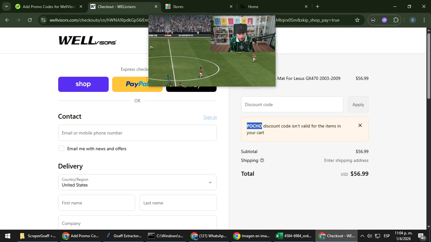 WellVisors promo code screenshot showing code POCHO applied at WellVisors checkout page. Uploaded by SimplyCodes community member rubidio on Apr 2, 2026