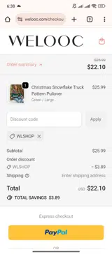 WLSHOP coupon verification screenshot