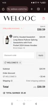 Welcome15 coupon verification screenshot