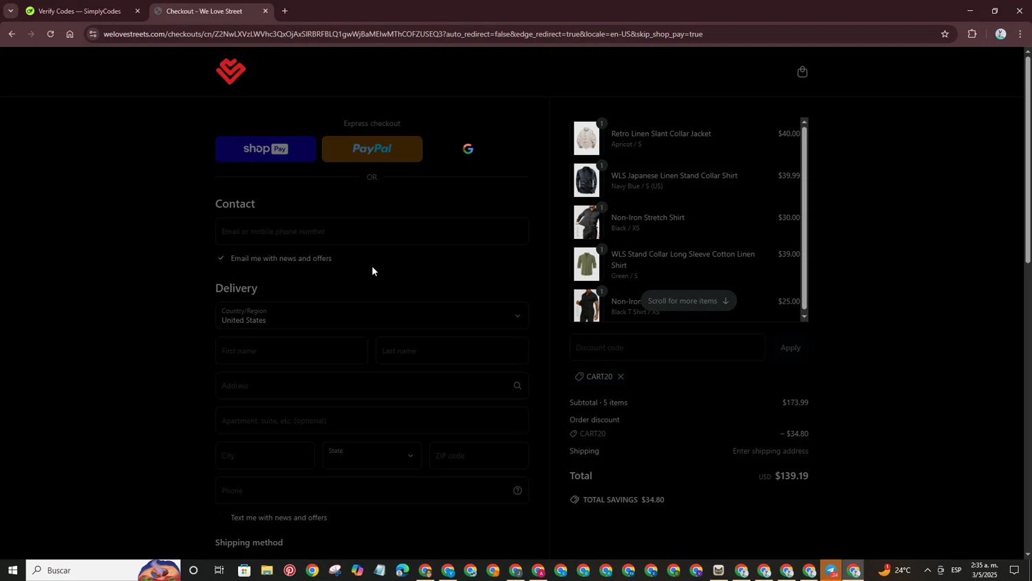 We Love Street discount code screenshot showing code CART20 applied at We Love Street checkout page. Uploaded by SimplyCodes community member CouponLynx4375 on May 3, 2025