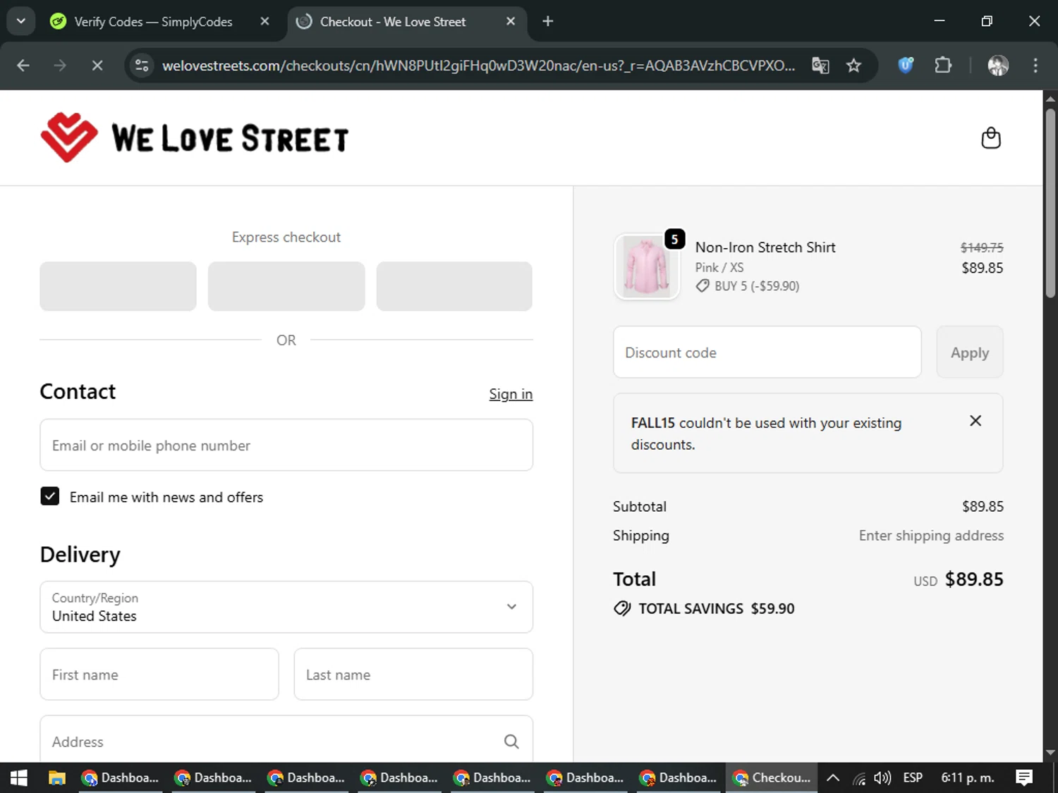 We Love Street checkout page showing We Love Street discount code box | Screenshot taken by SimplyCodes community member on Feb 4, 2026