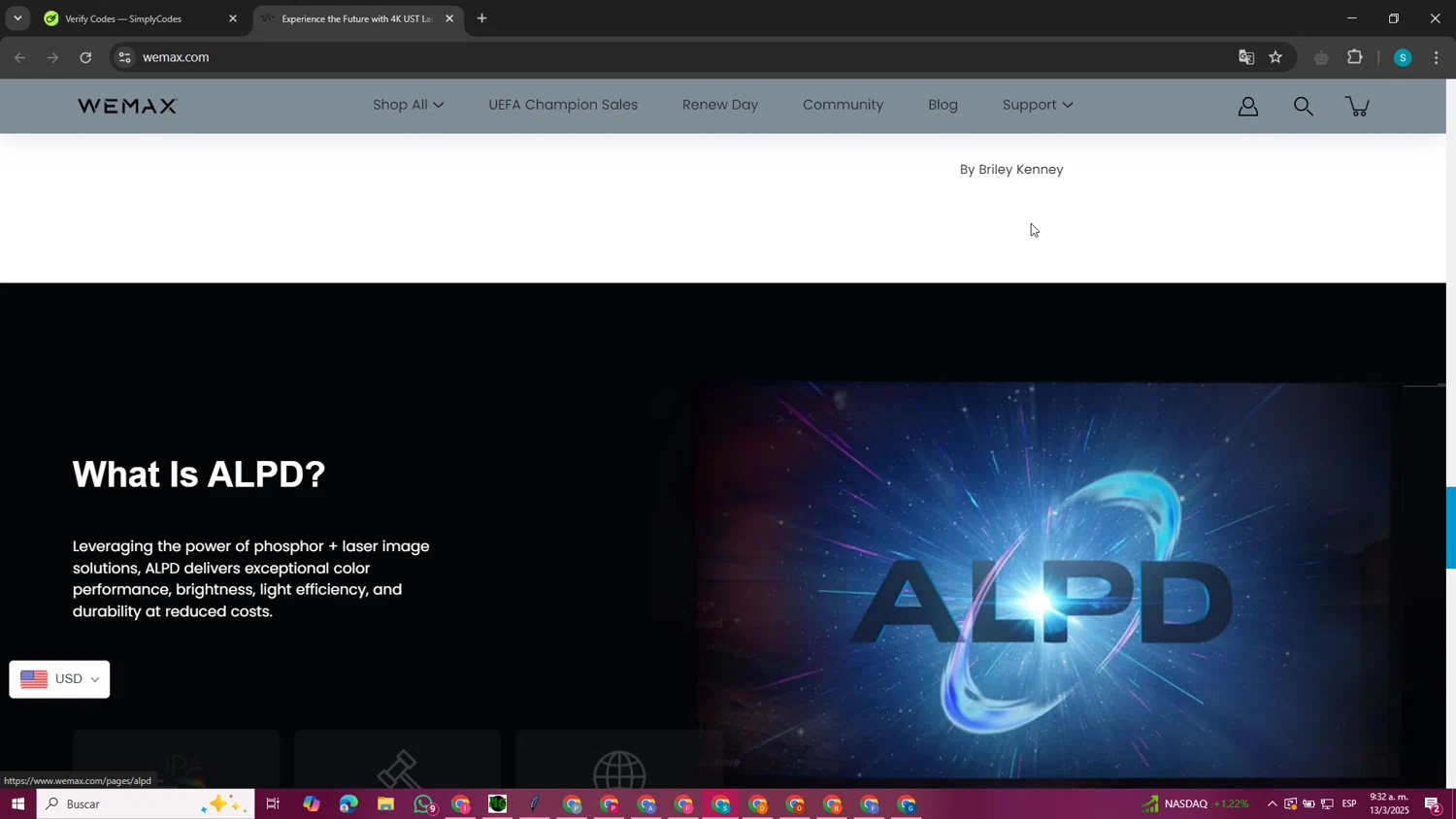 WEMAX discount code screenshot showing code VIPE2F applied at WEMAX checkout page. Uploaded by SimplyCodes community member WonderAce9066 on Mar 13, 2025