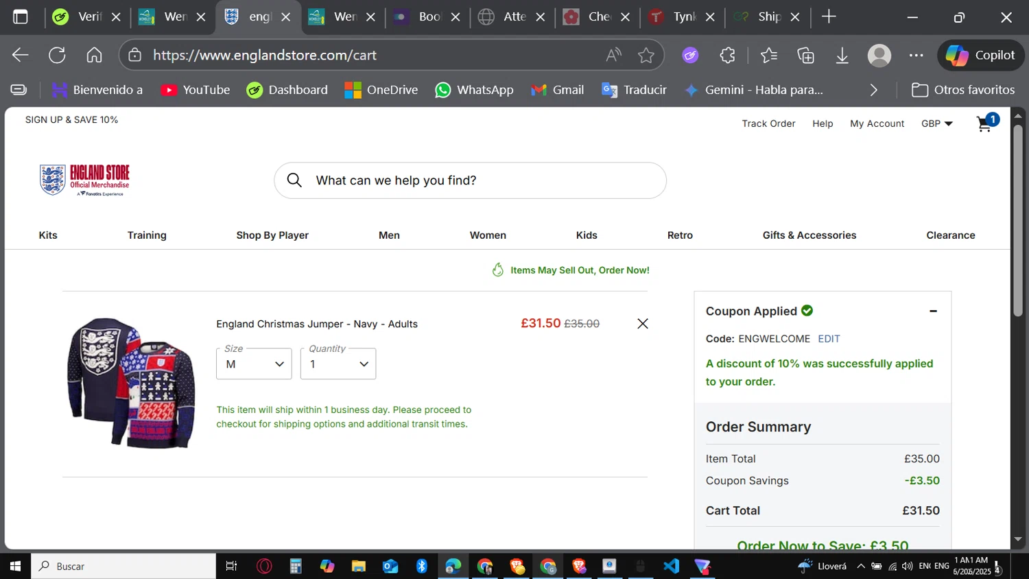 Wembley Stadium Tours checkout page showing Wembley Stadium Tours promo code box | Screenshot taken by SimplyCodes community member on Nov 6, 2025
