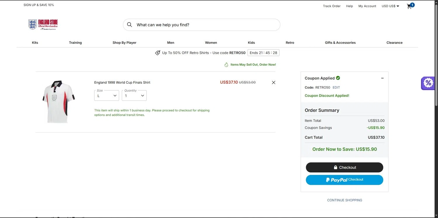 Wembley Stadium Tours promo code screenshot showing code RETRO50 applied at Wembley Stadium Tours checkout page. Uploaded by SimplyCodes community member Depressive on Nov 16, 2025