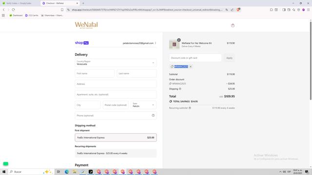 WeNatal checkout page showing WeNatal promo code box | Screenshot taken by SimplyCodes community member on Aug 20, 2025