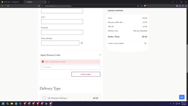 Wentworth Puzzles checkout page showing Wentworth Puzzles promo code box | Screenshot taken by SimplyCodes community member on Jun 7, 2025