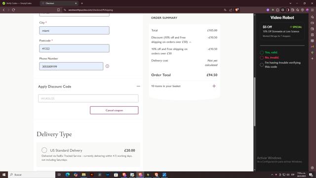 Wentworth Puzzles checkout page showing Wentworth Puzzles promo code box | Screenshot taken by SimplyCodes community member on May 24, 2025