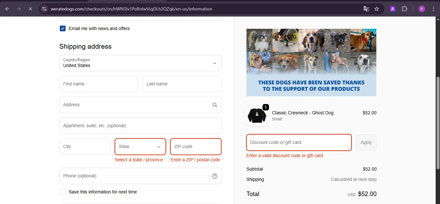 WeRateDogs promo code screenshot showing code DOUG10 applied at WeRateDogs checkout page. Uploaded by SimplyCodes community member firoas on Sep 23, 2025