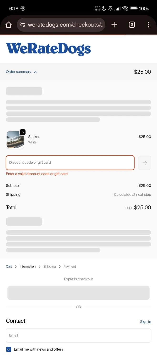 WeRateDogs promo code screenshot showing code CHECKOUT10 applied at WeRateDogs checkout page. Uploaded by SimplyCodes community member Lhhfhii on Sep 23, 2025