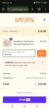 Heart50 coupon verification screenshot