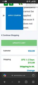 Werner Science coupon verification screenshot