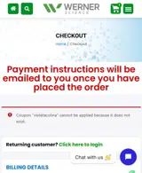 Werner Science coupon verification screenshot