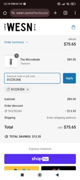 SVZZK284 coupon verification screenshot
