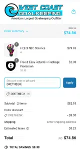 West Coast Goalkeeping coupon verification screenshot