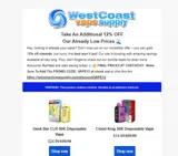 West Coast Vape Supply coupon verification screenshot