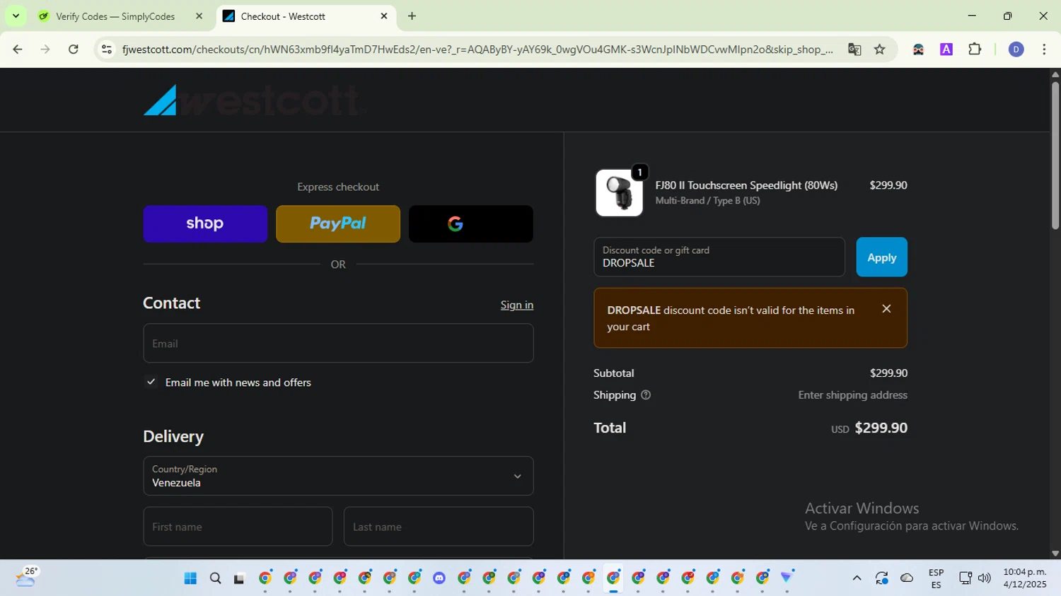 Westcott promo code screenshot showing code DROPSALE applied at Westcott checkout page. Uploaded by SimplyCodes community member VoucherTitan8325 on Dec 5, 2025