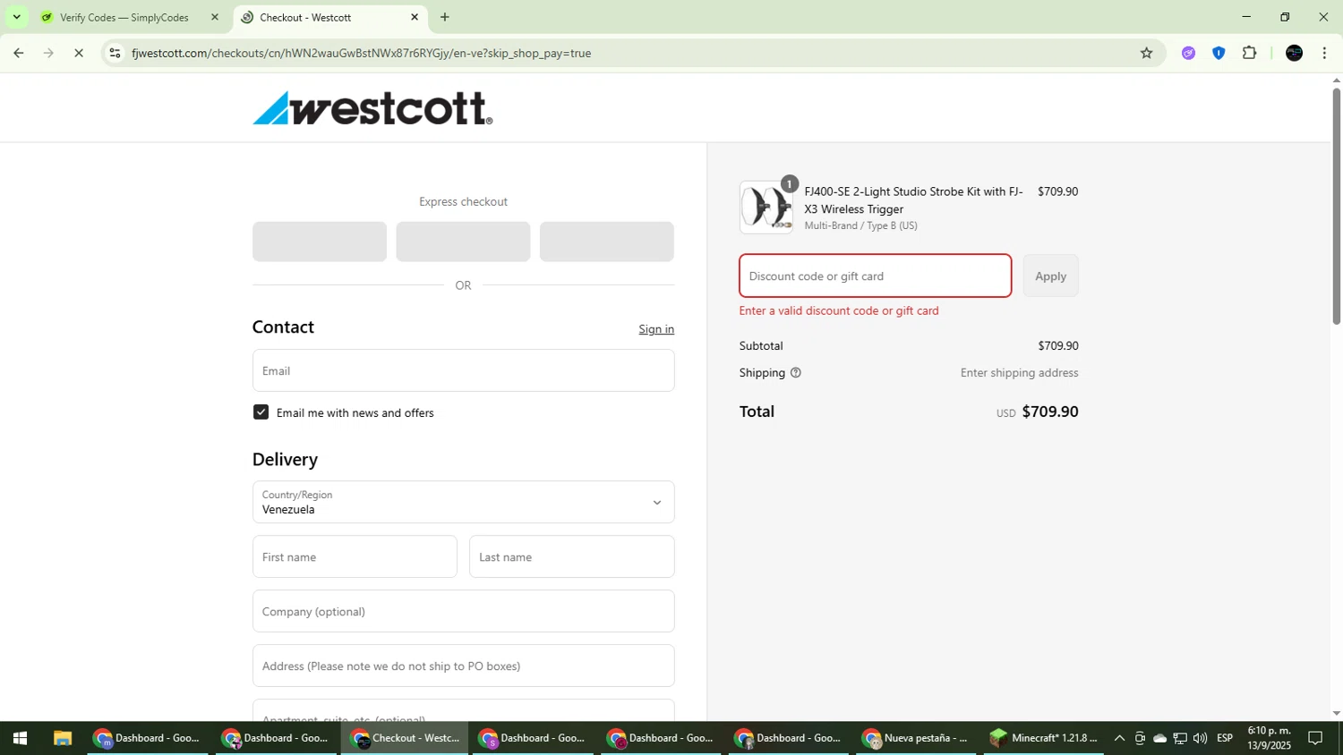 Westcott promo code screenshot showing code DMack1025 applied at Westcott checkout page. Uploaded by SimplyCodes community member CarmenVGR on Sep 13, 2025