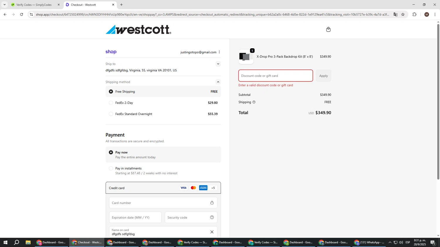 Westcott promo code screenshot showing code NIAHROSE1025 applied at Westcott checkout page. Uploaded by SimplyCodes community member KTMCRF on Sep 21, 2025