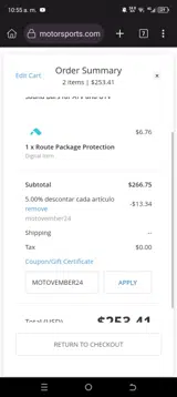 MOTOVEMBER24 coupon verification screenshot