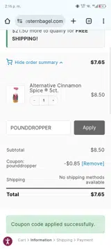 POUNDDROPPER coupon verification screenshot