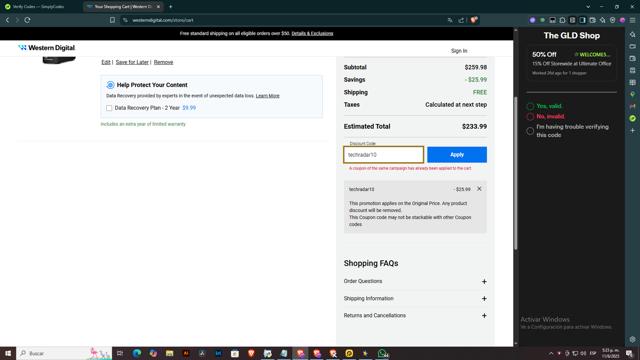 Western Digital checkout page showing Western Digital promo code box | Screenshot taken by SimplyCodes community member on Jun 11, 2025