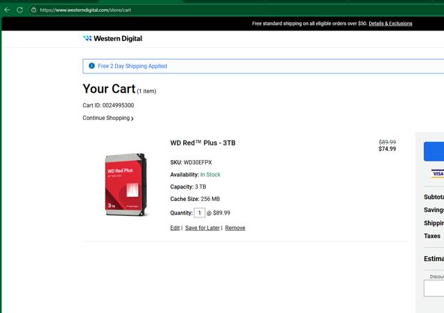 Western Digital checkout page showing Western Digital promo code box | Screenshot taken by SimplyCodes community member on Jun 18, 2025