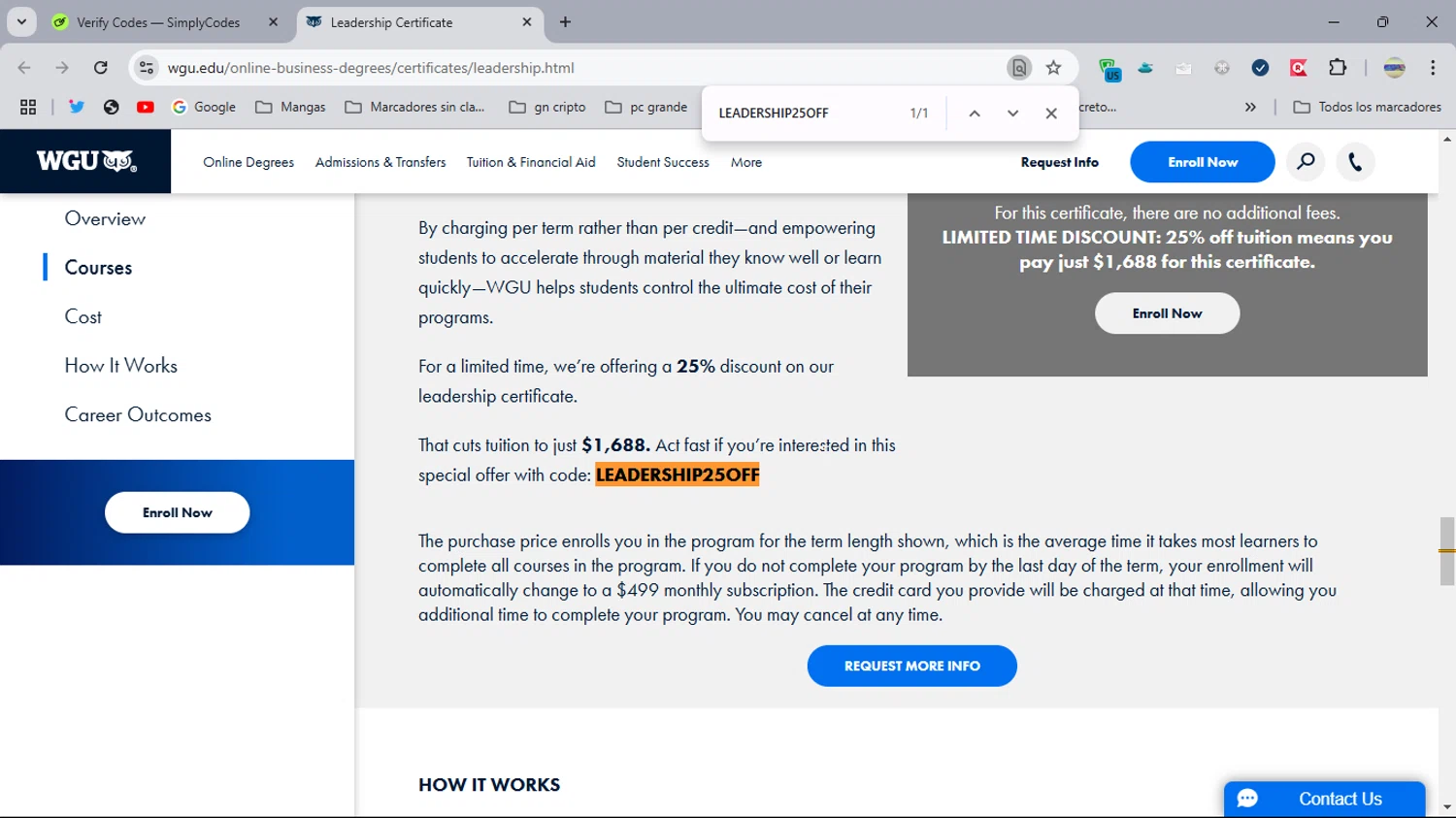 Western Governors University checkout page showing Western Governors University promo code box | Screenshot taken by SimplyCodes community member on Nov 3, 2024
