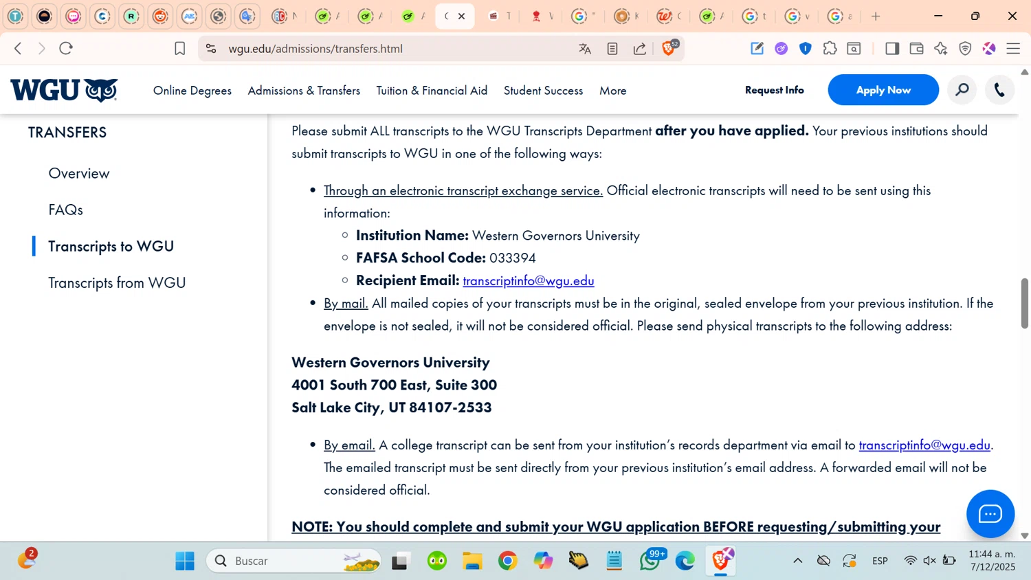 Western Governors University promo code screenshot showing code 033394 applied at Western Governors University checkout page. Uploaded by SimplyCodes community member cosita on Dec 7, 2025